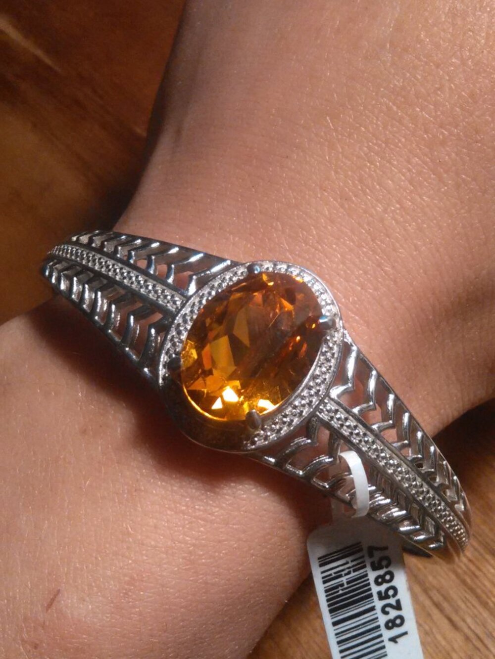 Multi-Faceted Orange Stone Stainless Steel Bangle Bracelet